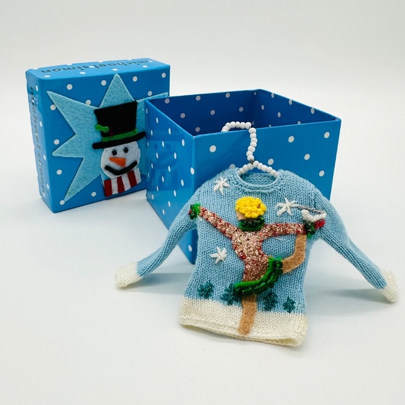 Michael Simon Mini Sweater Icy Blue Ice Skater Christmas Ornament With Box Rare - Picture 1 of 15